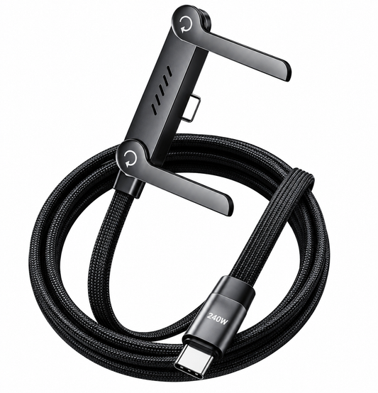 Cable USB-C 1.5m 240W para Celular, Tablet y Laptop con Soporte Plegable 2 en 1